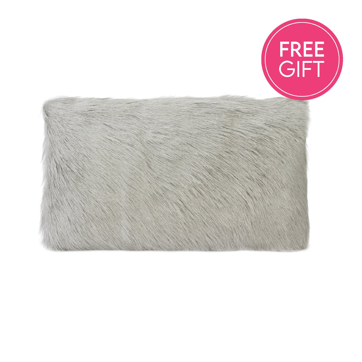 Goat Fur Lumbar Cushion - Light Grey-abc