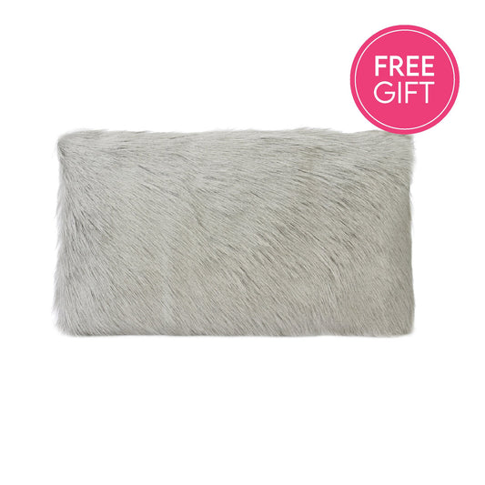 Goat Fur Lumbar Cushion - Light Grey-abc