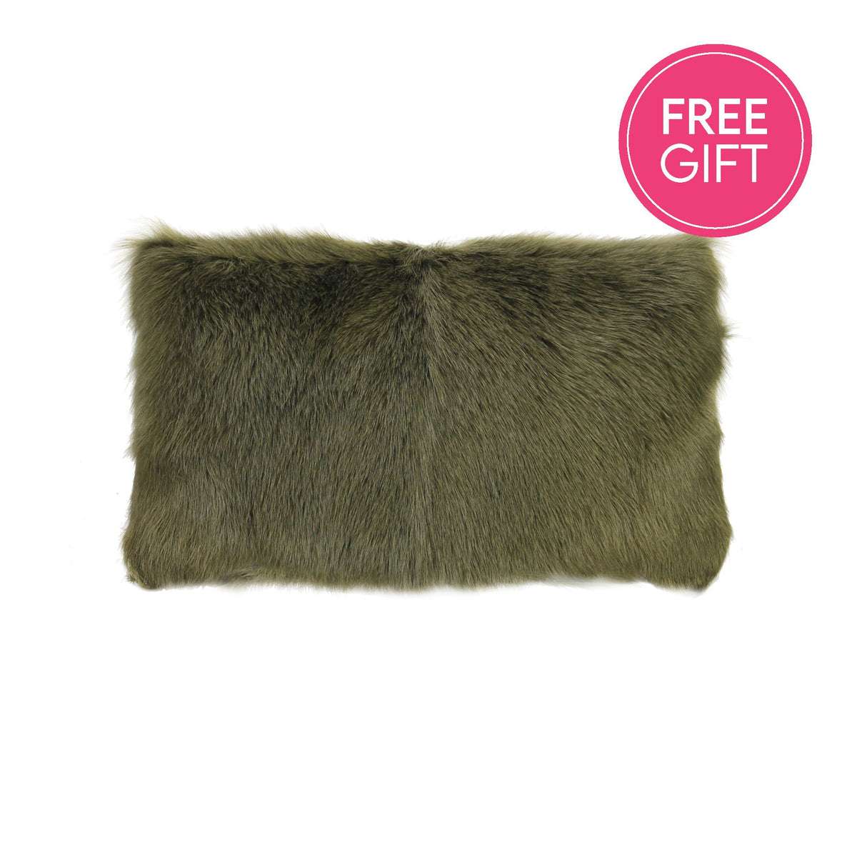 Goat Fur Lumbar Cushion - Olive Green-abc