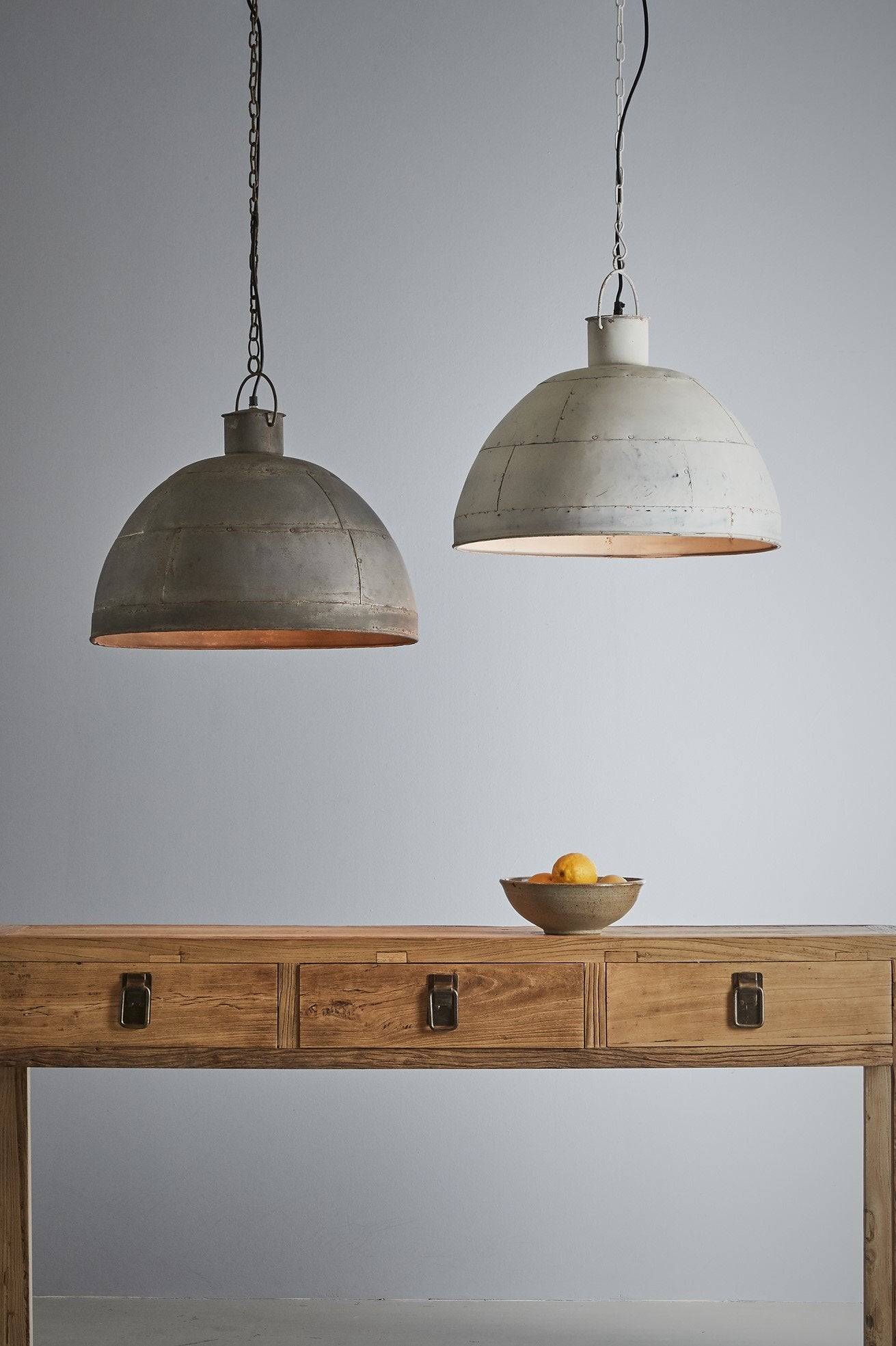 Granada Medium - Vintage White - Iron Riveted Dome Pendant Light-abc