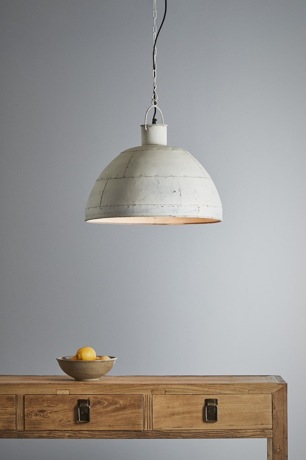 Granada Medium - Vintage White - Iron Riveted Dome Pendant Light-abc