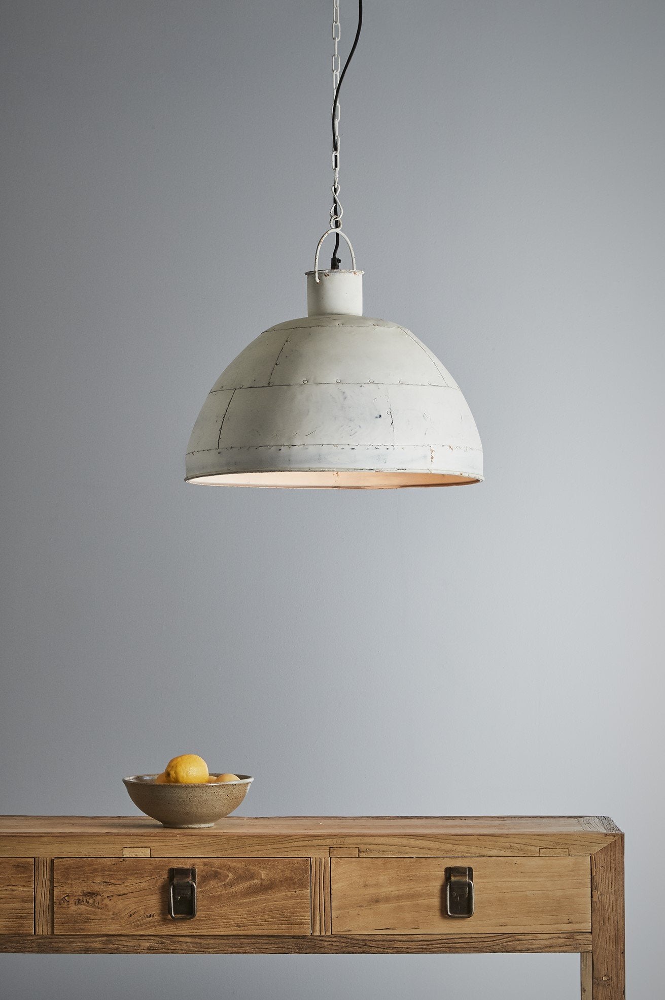 Granada Medium - Vintage White - Iron Riveted Dome Pendant Light-abc