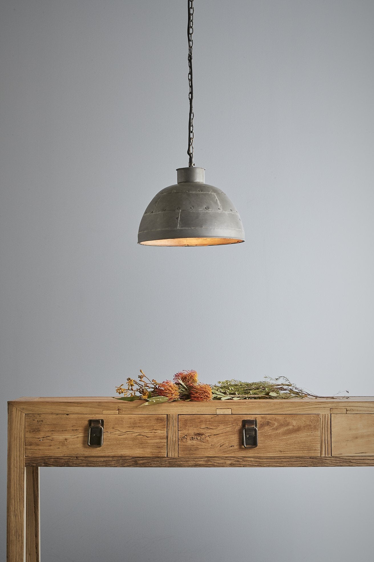 Granada Small - Vintage Grey - Iron Riveted Dome Pendant Light-abc
