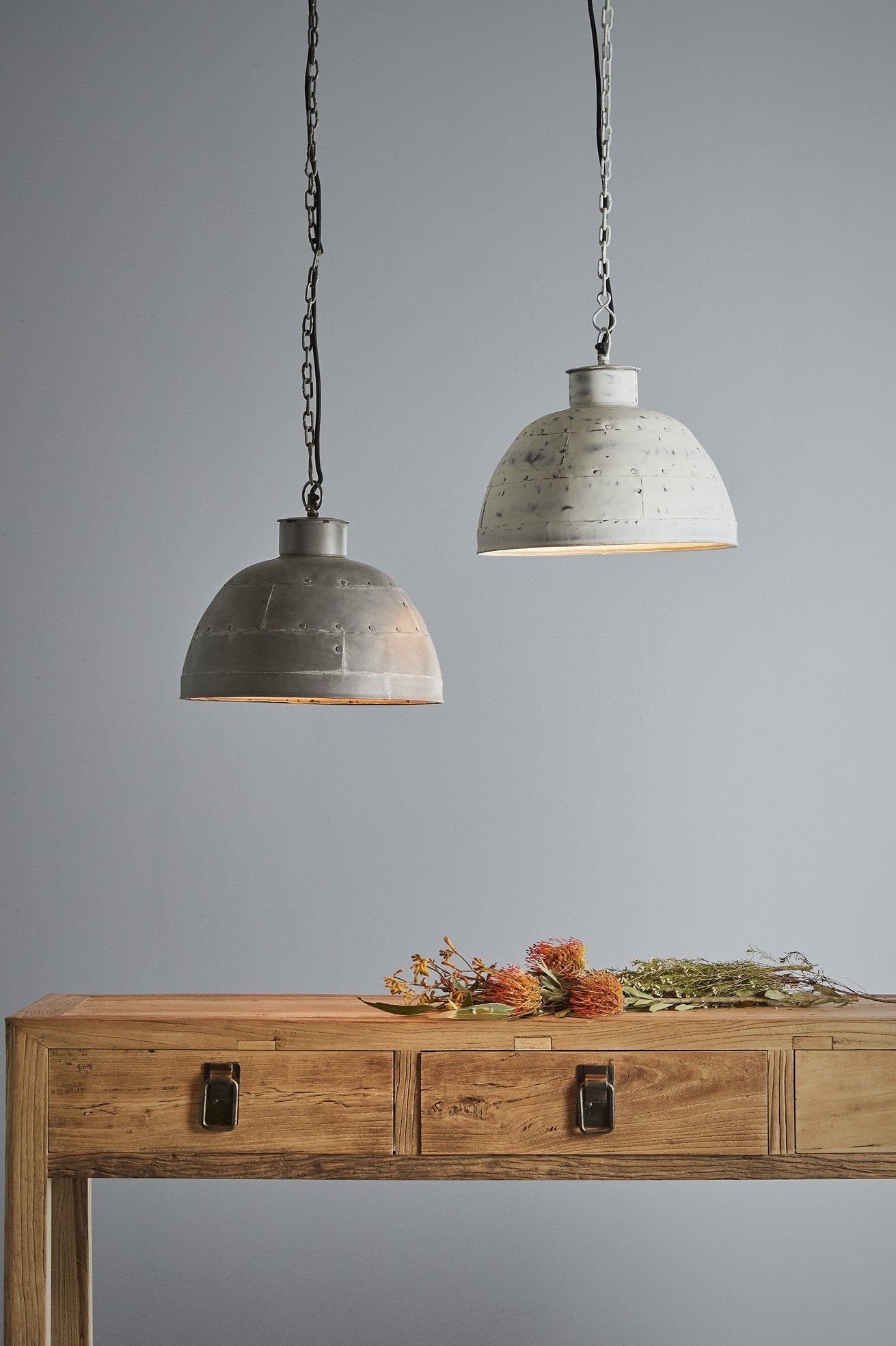 Granada Small - Vintage Grey - Iron Riveted Dome Pendant Light-abc