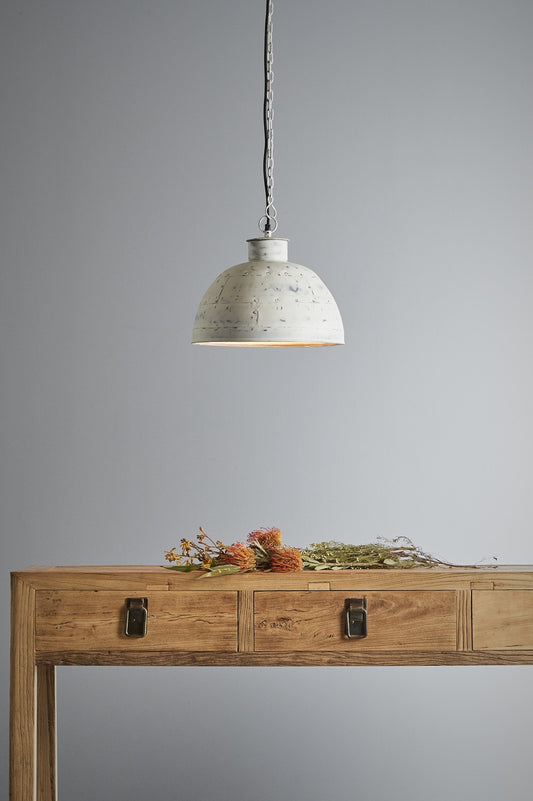 Granada Small - Vintage White - Iron Riveted Dome Pendant Light-abc