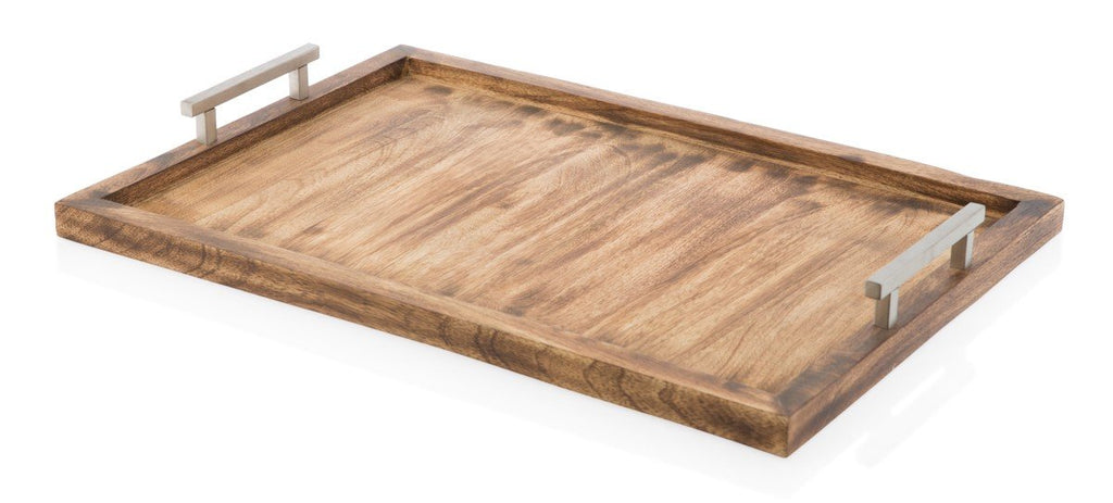 Wooden Rectangular Tray w/ Steel Handles-abc