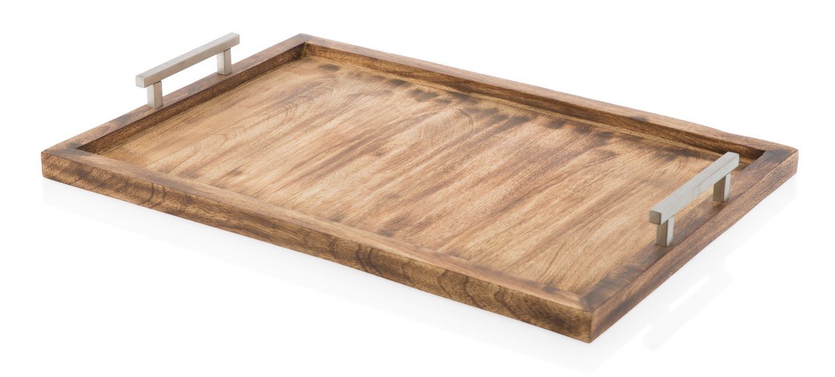 Wooden Rectangular Tray w/ Steel Handles-abc