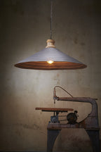 Hudson - Antique Zinc/Wood - Extra Large Iron Dish Pendant-abc