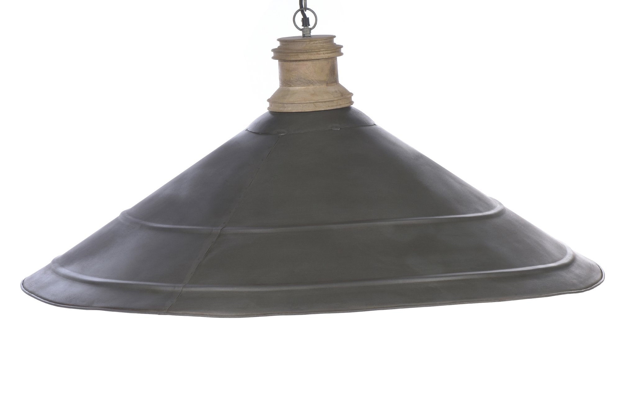 Hudson - Antique Zinc/Wood - Extra Large Iron Dish Pendant-abc