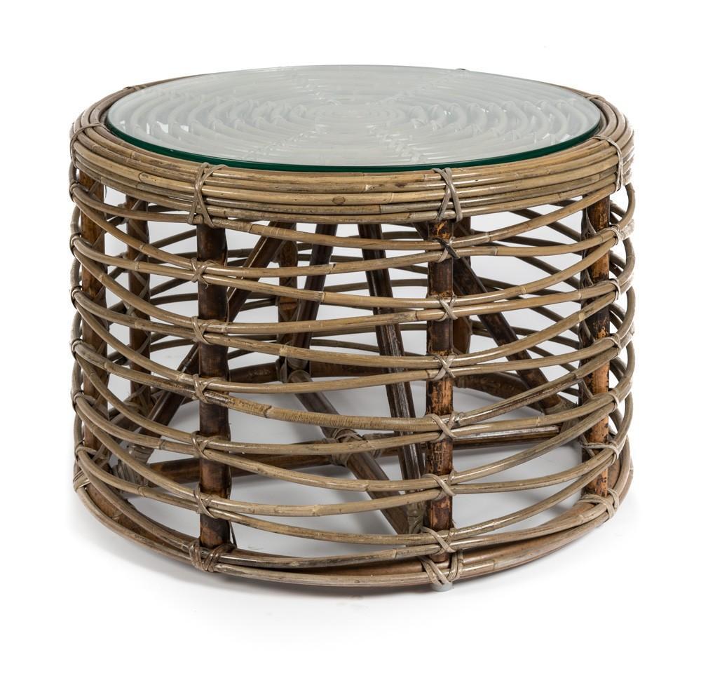 Rattan Round Coffee Table with Glass-abc