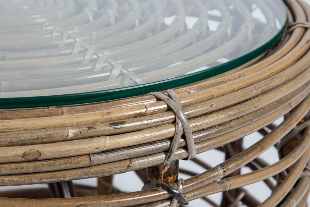 Rattan Round Coffee Table with Glass-abc