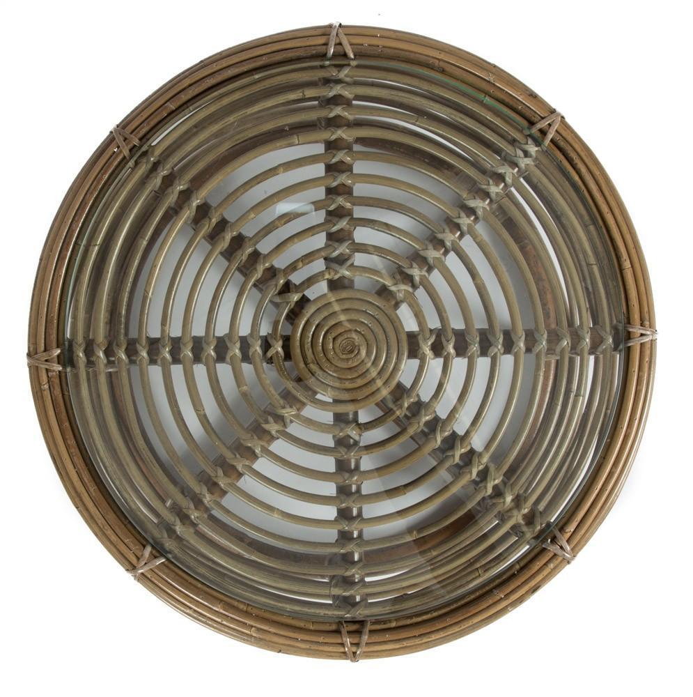 Rattan Round Coffee Table with Glass-abc