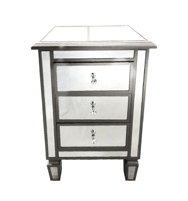 Manhattan Bedside Table Bevelled Glass Style in Silver Color-abc