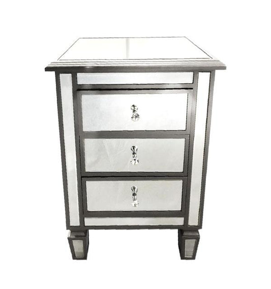Manhattan Bedside Table Bevelled Glass Style in Silver Color-abc