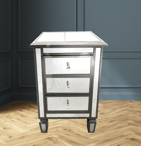 Manhattan Bedside Table Bevelled Glass Style in Silver Color-abc