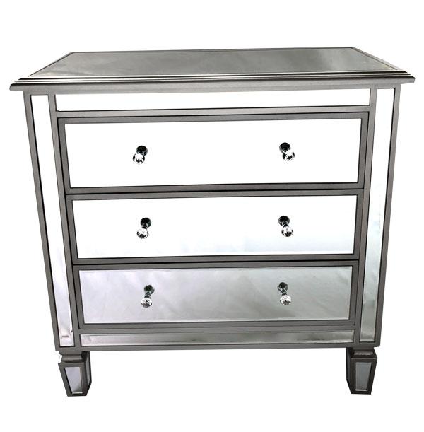 Manhattan Tall Boy 3 Drawers Bevelled Glass Style in Silver Color-abc