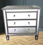 Manhattan Tall Boy 3 Drawers Bevelled Glass Style in Silver Color-abc