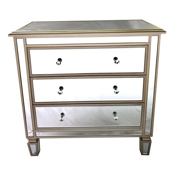 Manhattan Tall Boy 3 Drawers Bevelled Glass Style in Champagne Color-abc
