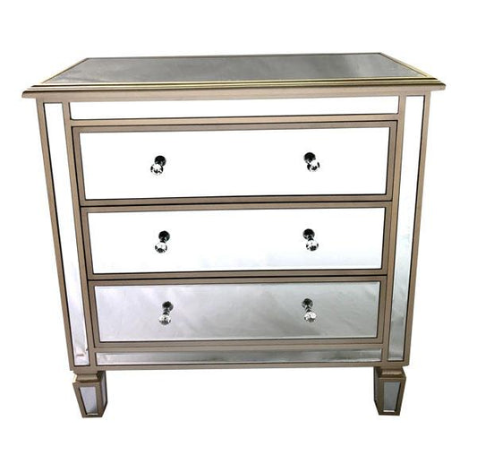 Manhattan Tall Boy 3 Drawers Bevelled Glass Style in Champagne Color-abc