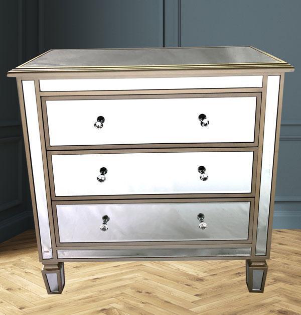 Manhattan Tall Boy 3 Drawers Bevelled Glass Style in Champagne Color-abc