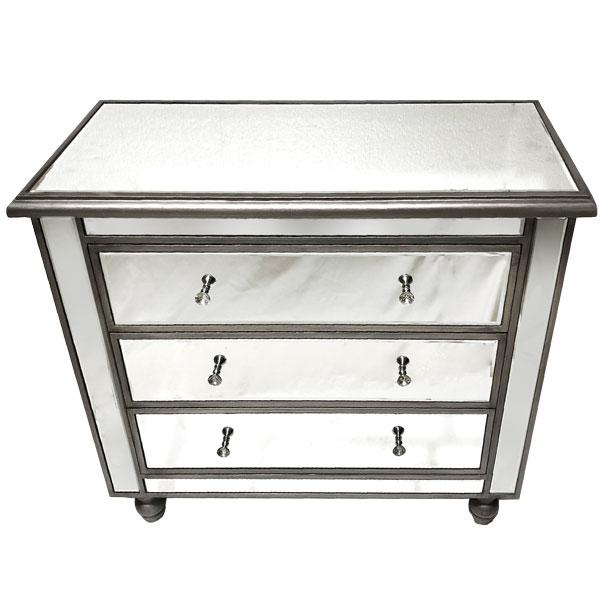 Manhattan Tall Boy 3 Drawers Large Bevelled Glass Style in Silver Color-abc