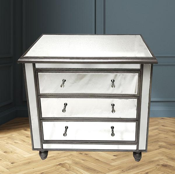 Manhattan Tall Boy 3 Drawers Large Bevelled Glass Style in Silver Color-abc
