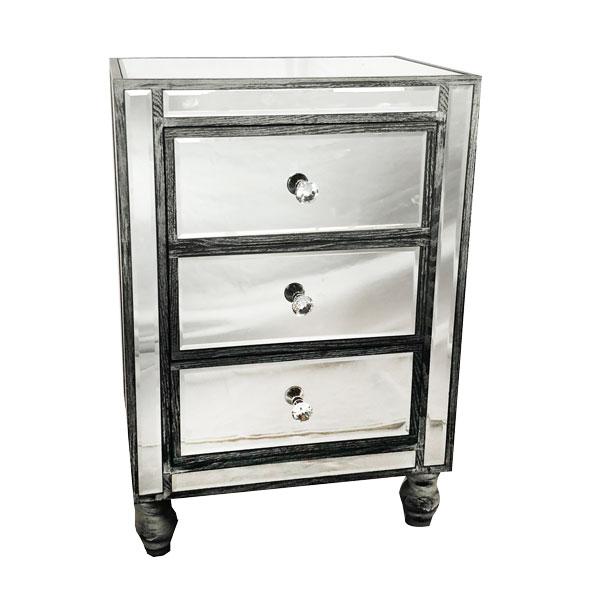 Adele Bedside Table with Cupboard Bevelled Glass Style in Grey Color-abc