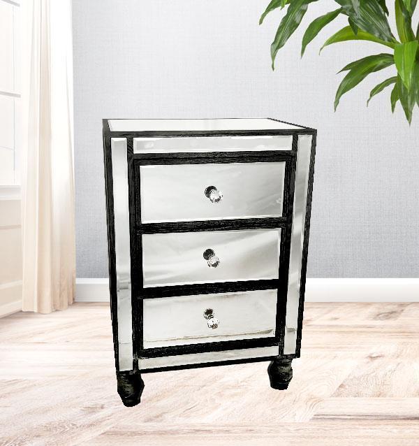 Adele Bedside Table with Cupboard Bevelled Glass Style in Grey Color-abc