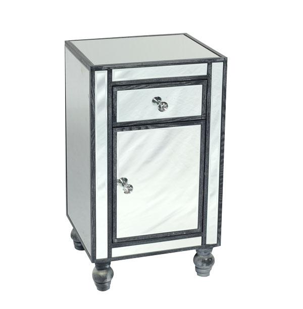 Adele Side Table with Cupboard Bevelled Glass Style in Grey Color-abc