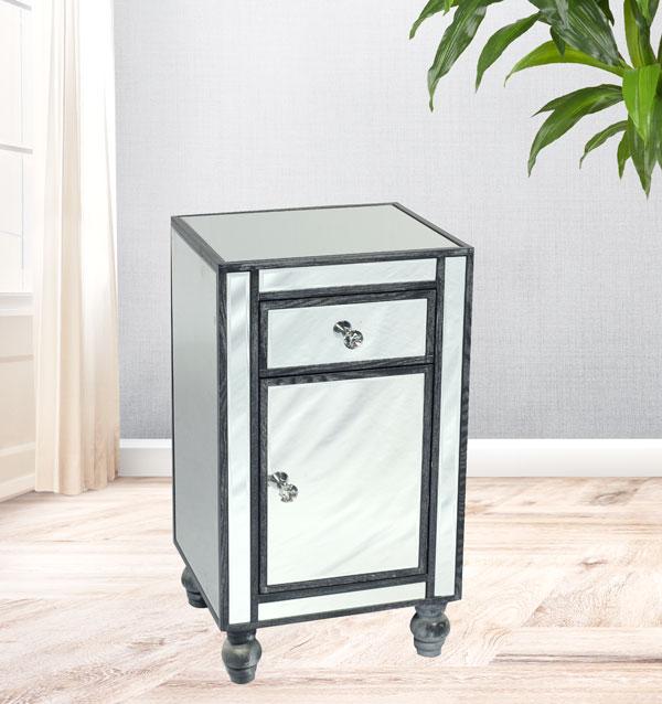 Adele Side Table with Cupboard Bevelled Glass Style in Grey Color-abc