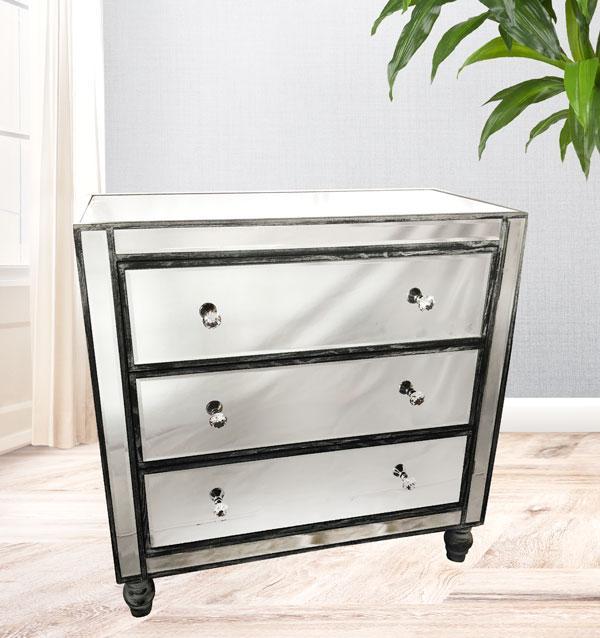 Adele Tallboy 3 Drawers Bevelled Glass Style in Grey Color-abc