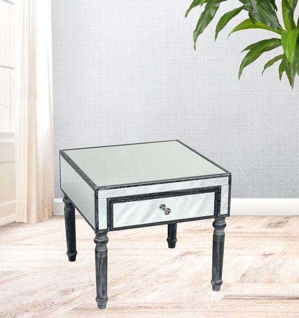 Adele Side Table Bevelled Glass Style in Grey Colour-abc