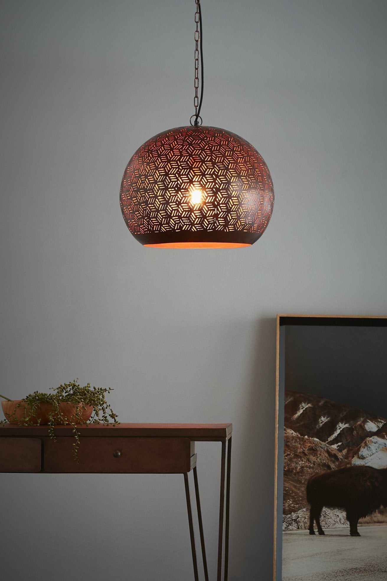 Kappa Medium - Bronze - Perforated Dome Pendant Light-abc