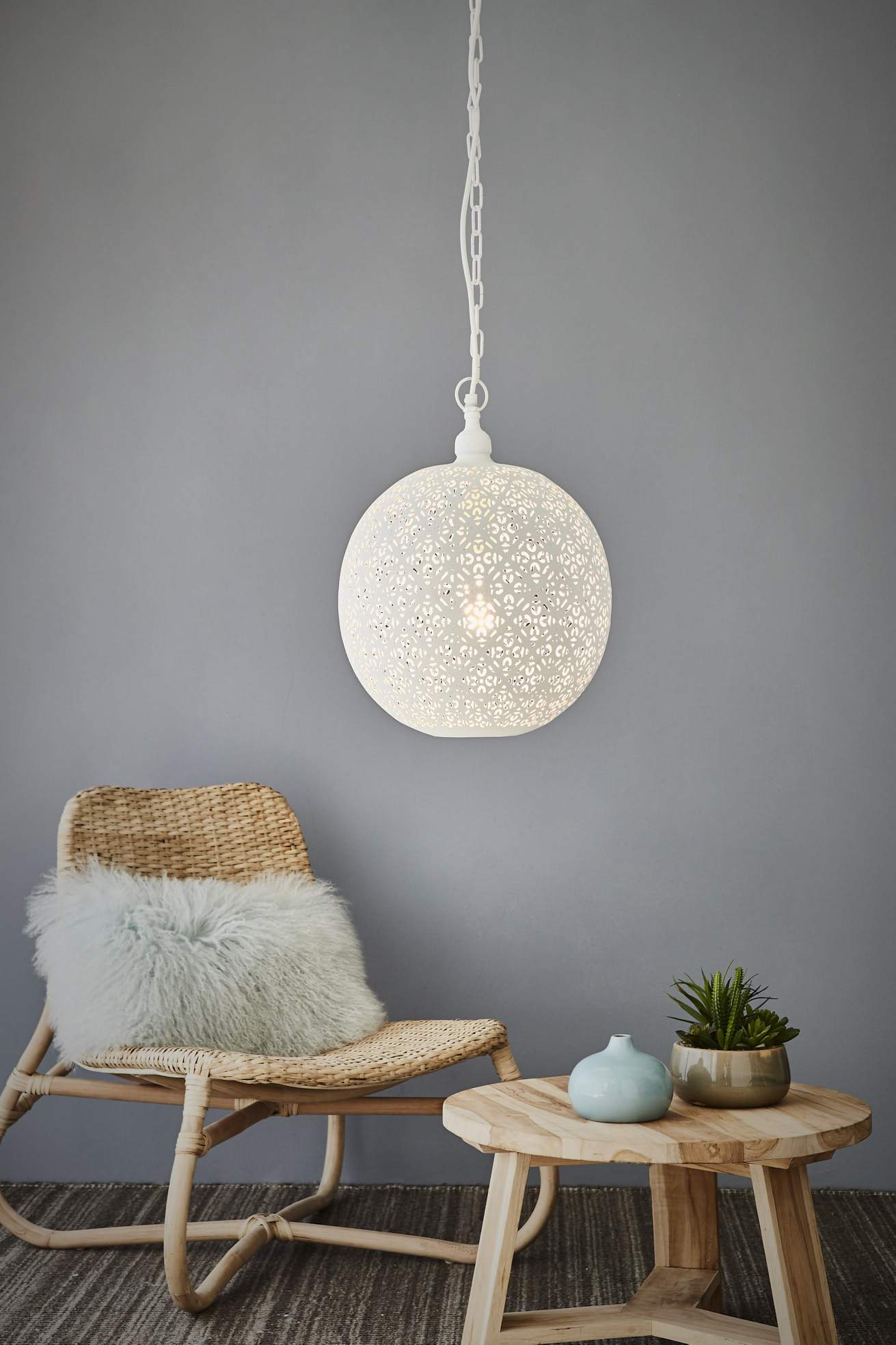 Luna - White - Perforated Round Pendant Light-abc