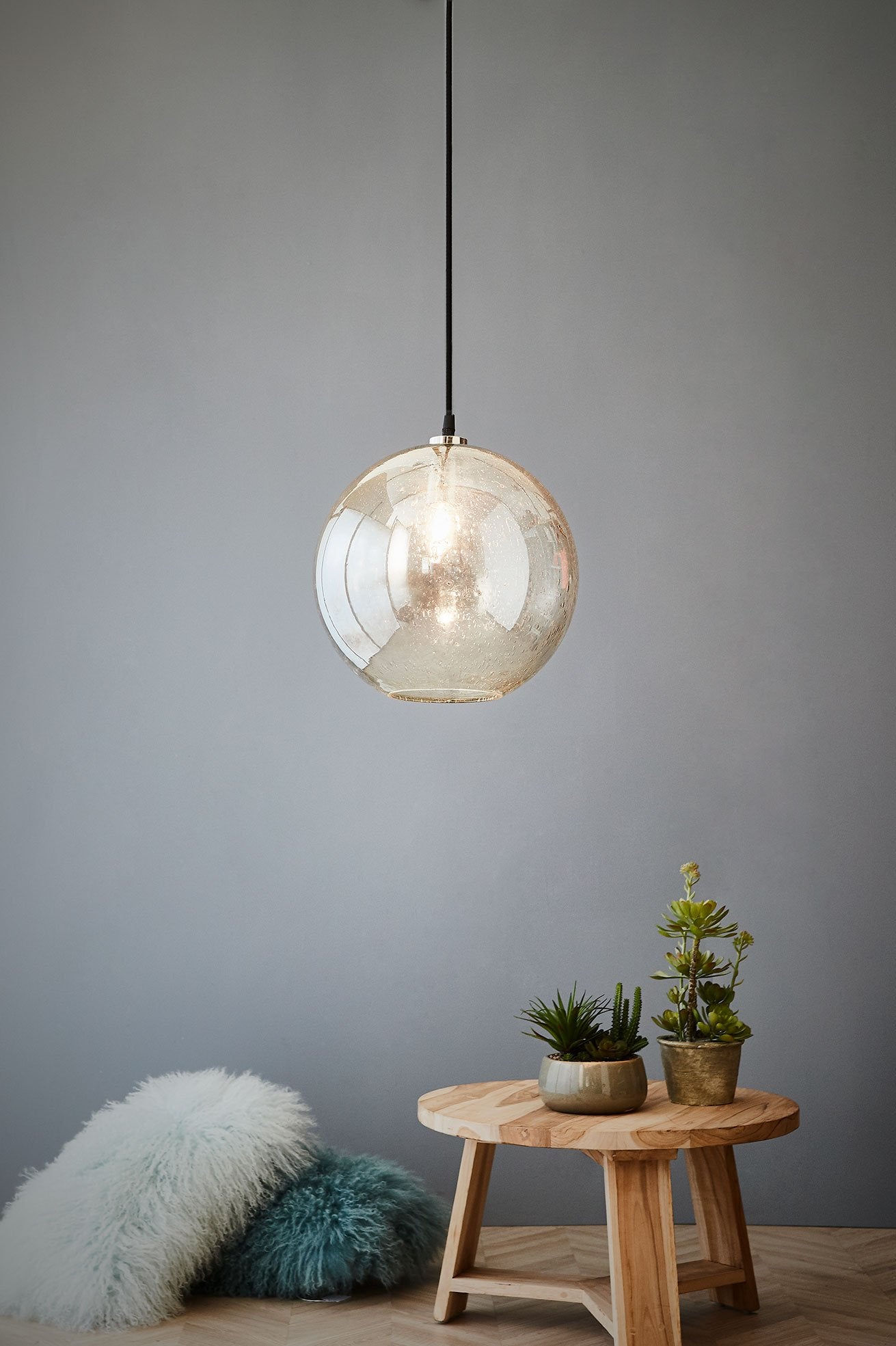 Lustre Ball - Clear - Stone Effect Glass Ball Pendant Light-abc