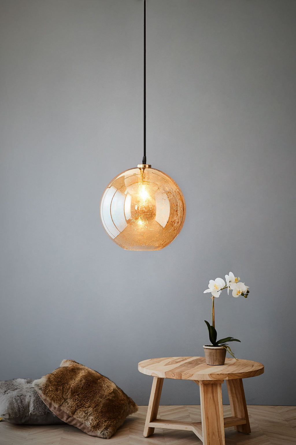 Lustre Ball - Pale Gold - Stone Effect Glass Ball Pendant Light-abc