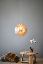 Lustre Ball - Pale Gold - Stone Effect Glass Ball Pendant Light-abc