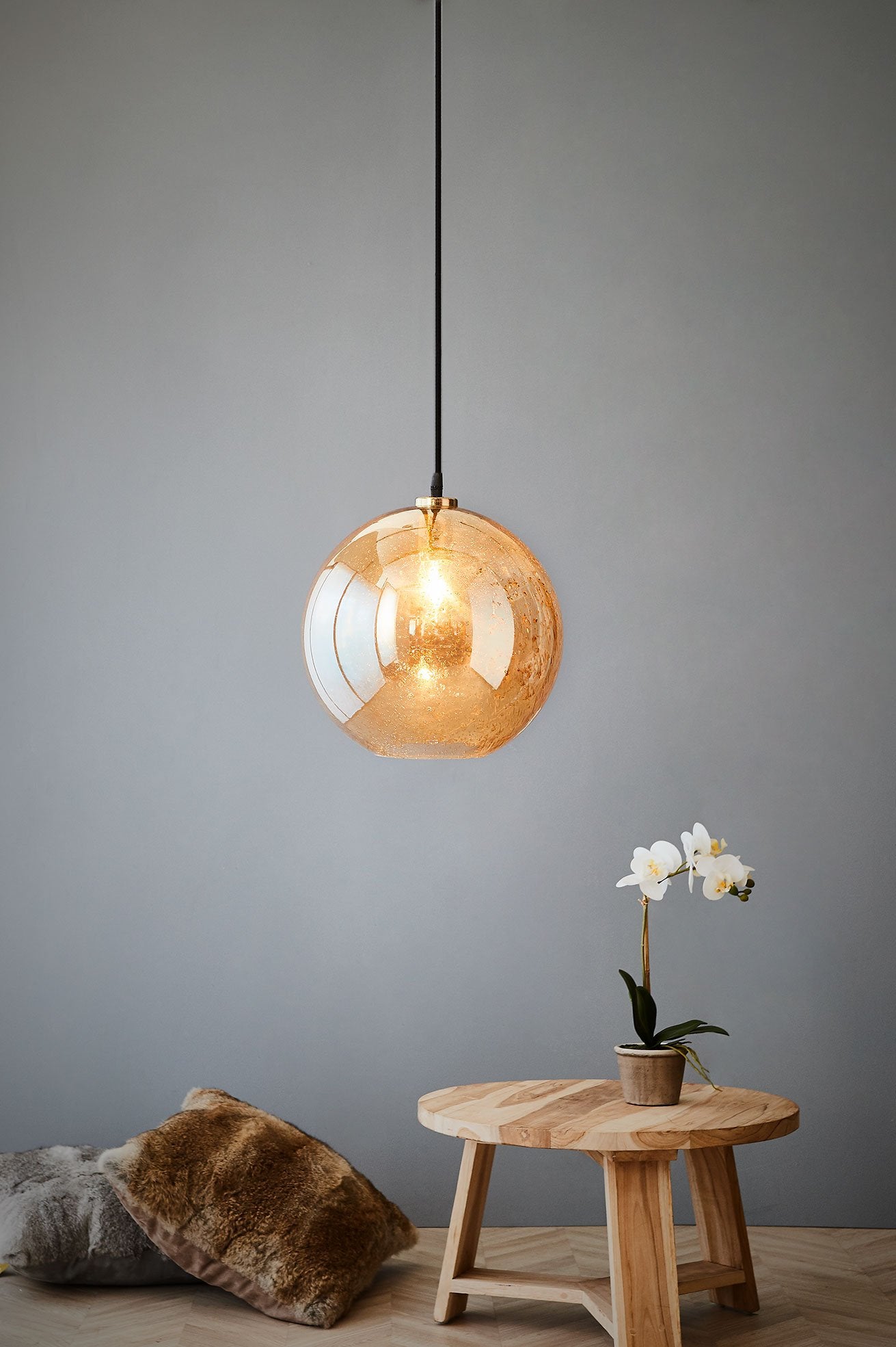 Lustre Ball - Pale Gold - Stone Effect Glass Ball Pendant Light-abc