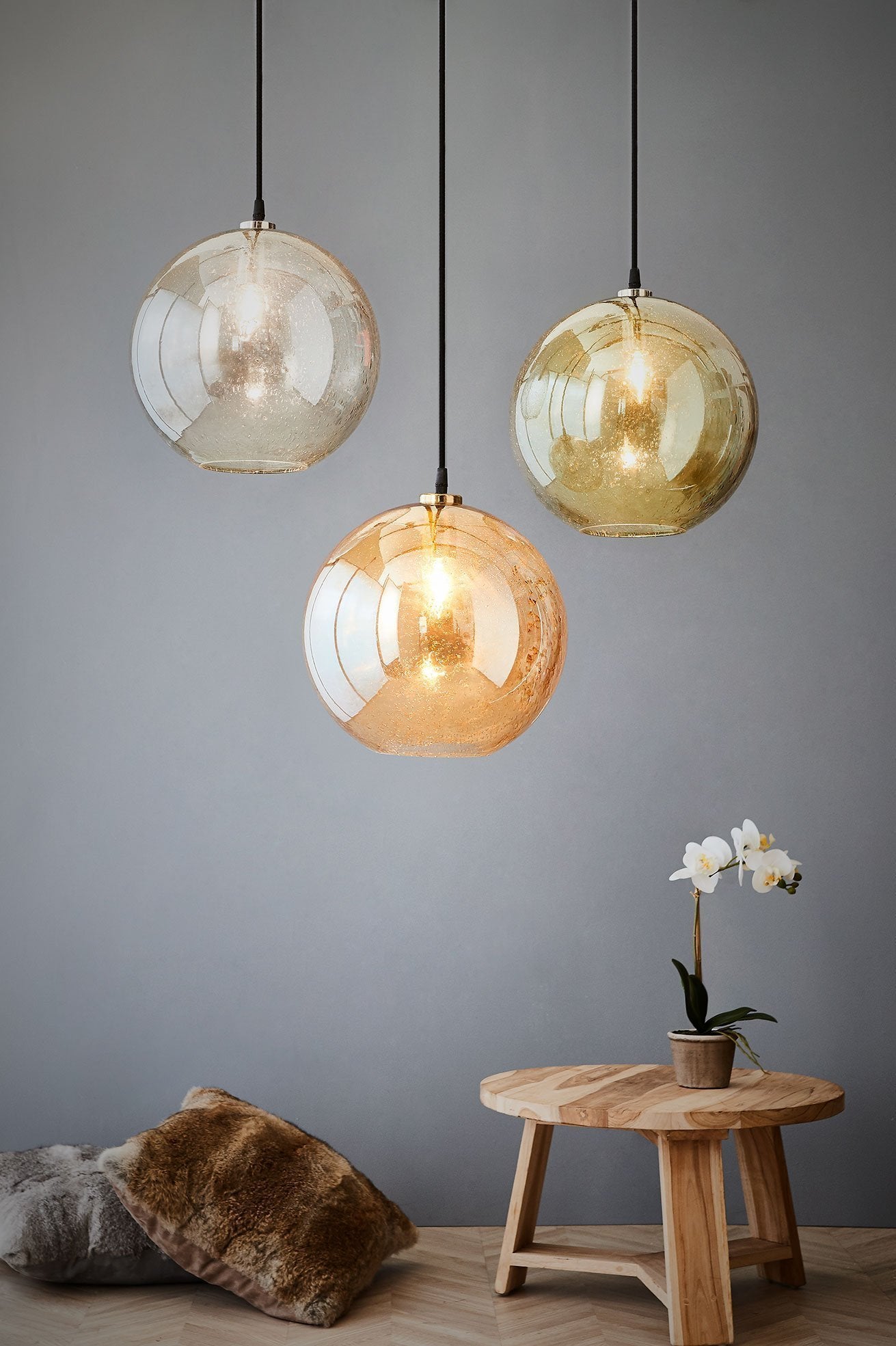 Lustre Ball - Pale Gold - Stone Effect Glass Ball Pendant Light-abc