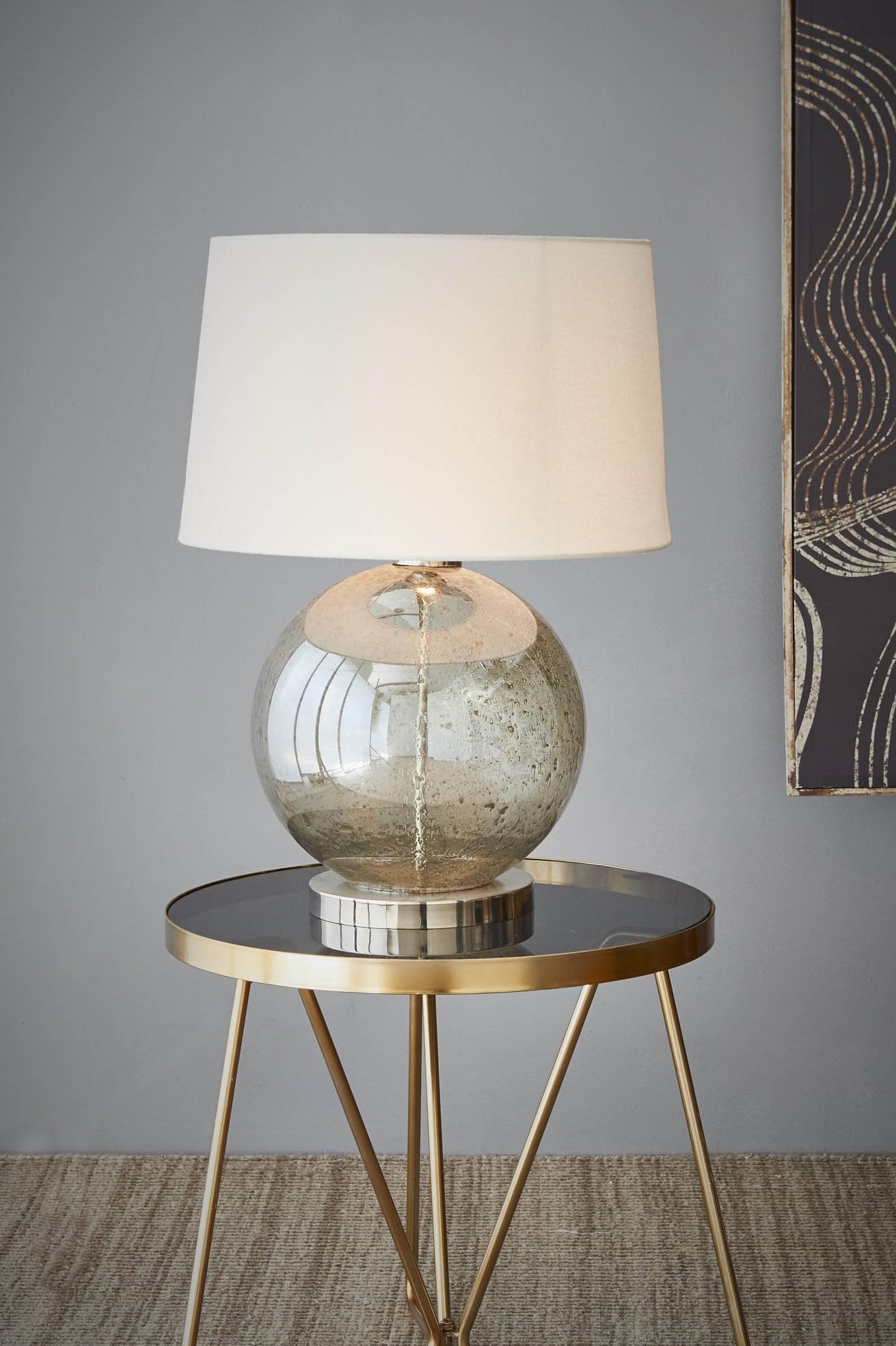Lustre Ball Table - Pale Green - Stone Effect Glass Ball Table Lamp-abc