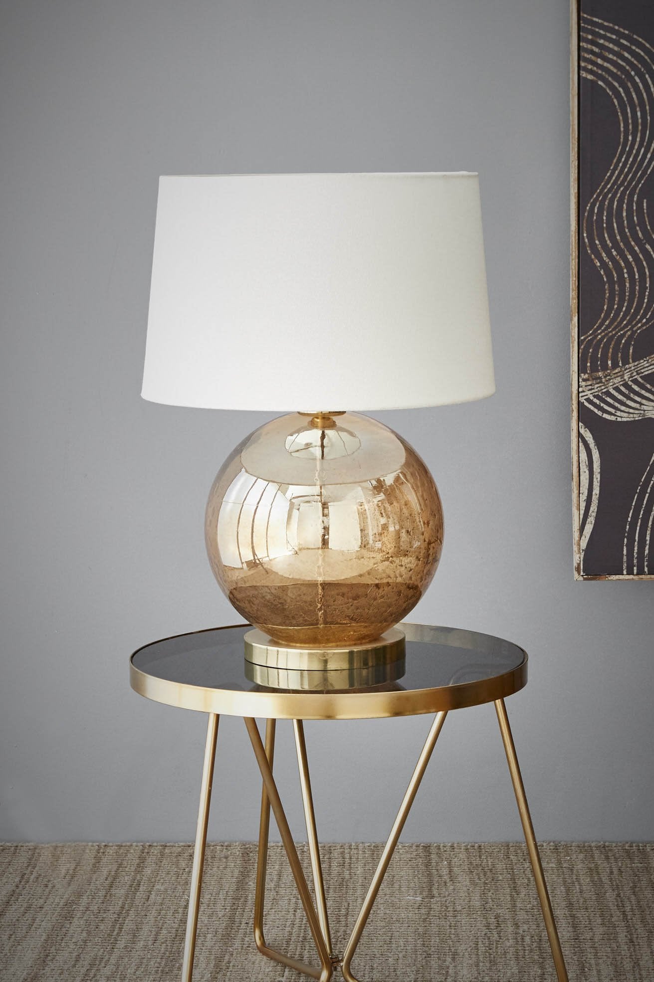 Lustre Ball Table - Pale Gold - Stone Effect Glass Ball Table Lamp-abc