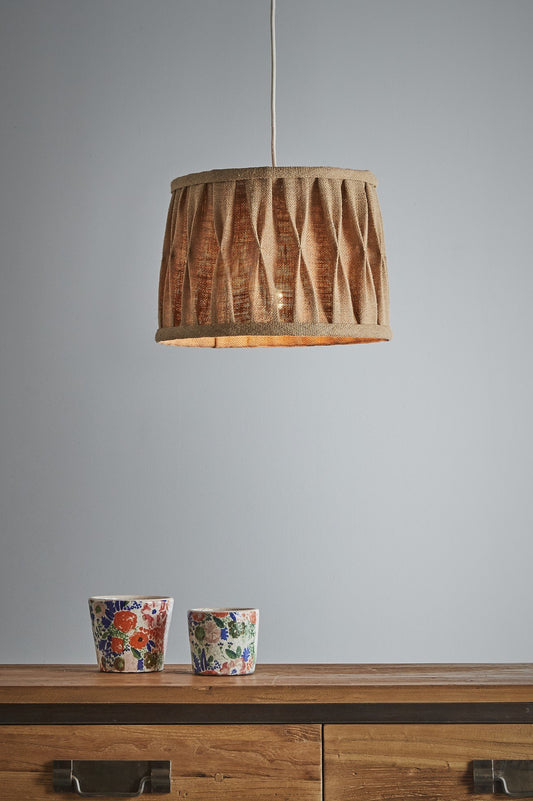 Lars - Natural - Jute Pleated Drum Pendant Light-abc