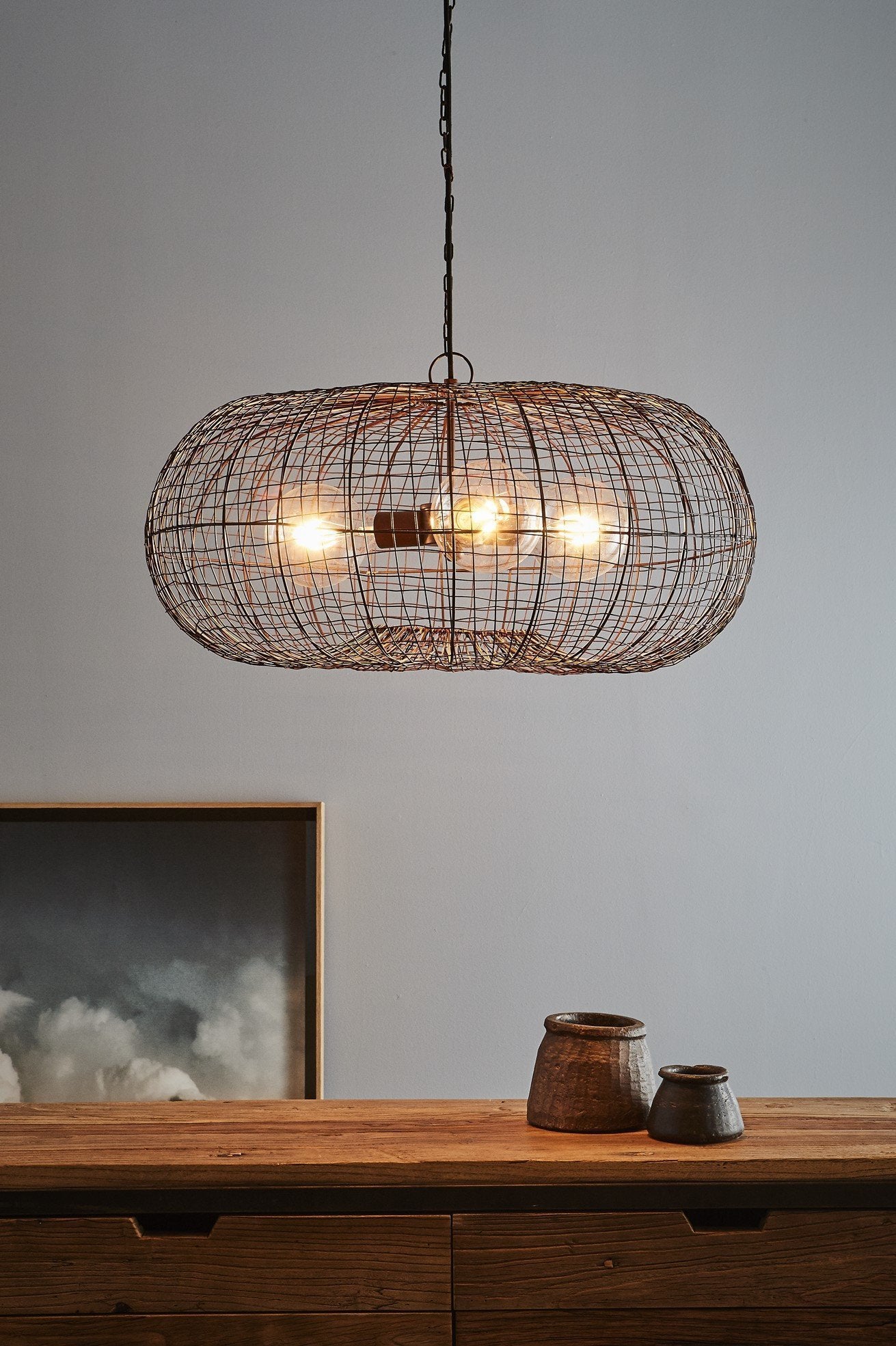 Lobster - Antique Copper - Wire Weave Ellipse Pendant Light-abc