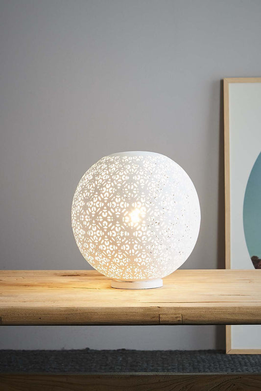 Luna - Perforated Round Table Lamp - White-abc