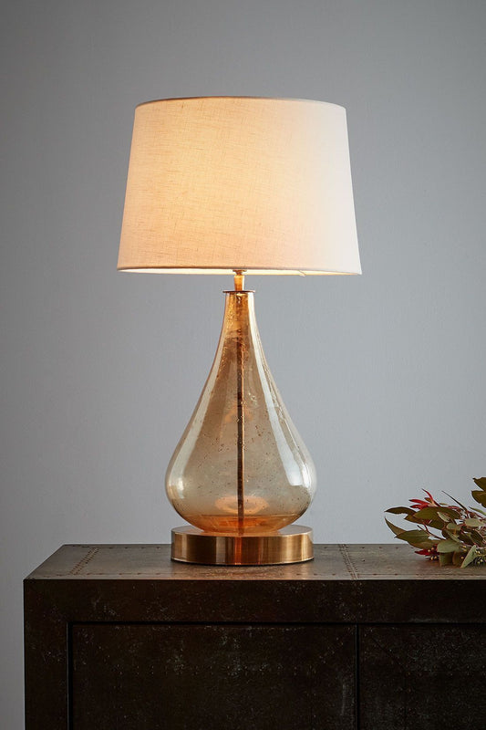 Lustre Teardrop Table - Pale Gold - Stone Effect Glass Teardrop Table Lamp-abc