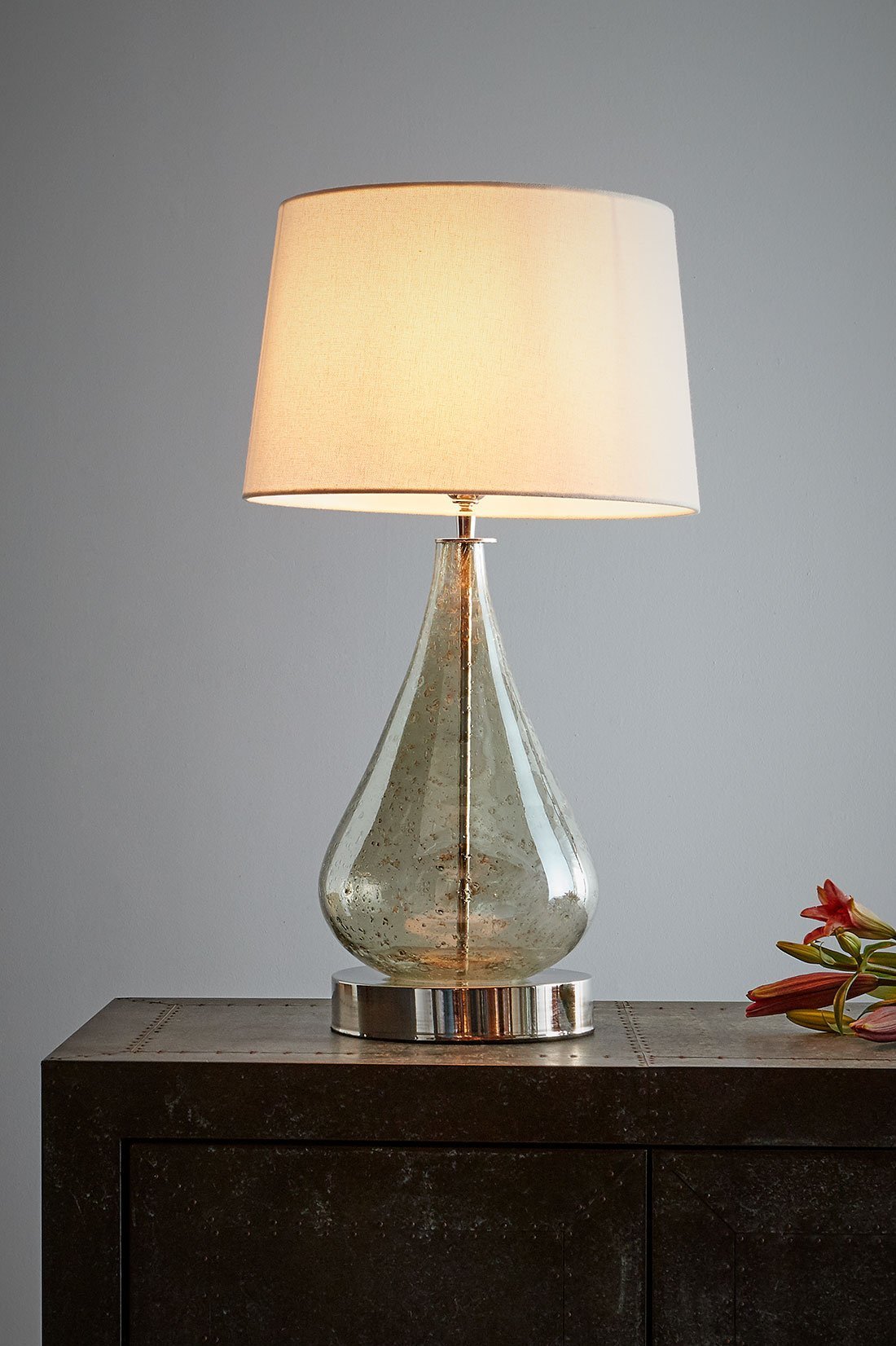 Lustre Teardrop Table - Pale Green - Stone Effect Glass Teardrop Table Lamp-abc