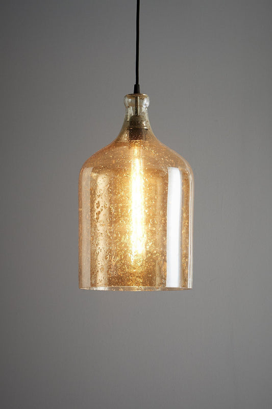 Lustre Flagon - Pale Gold - Stone Effect Glass Bell Pendant Light-abc