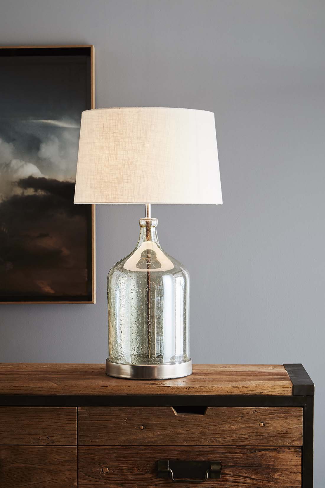 Lustre Flagon Table - Pale Green - Stone Effect Glass Flagon Table Lamp-abc