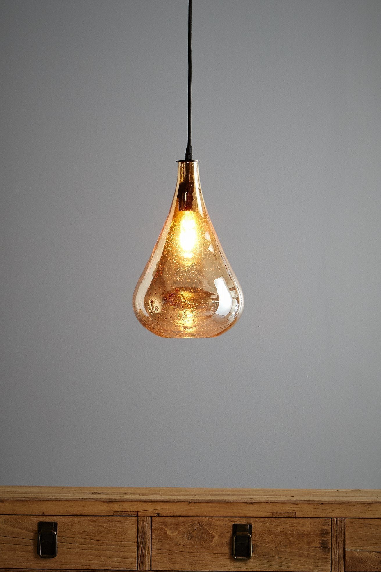 Lustre Teardrop - Pale Gold - Stone Effect Glass Bell Pendant Light-abc