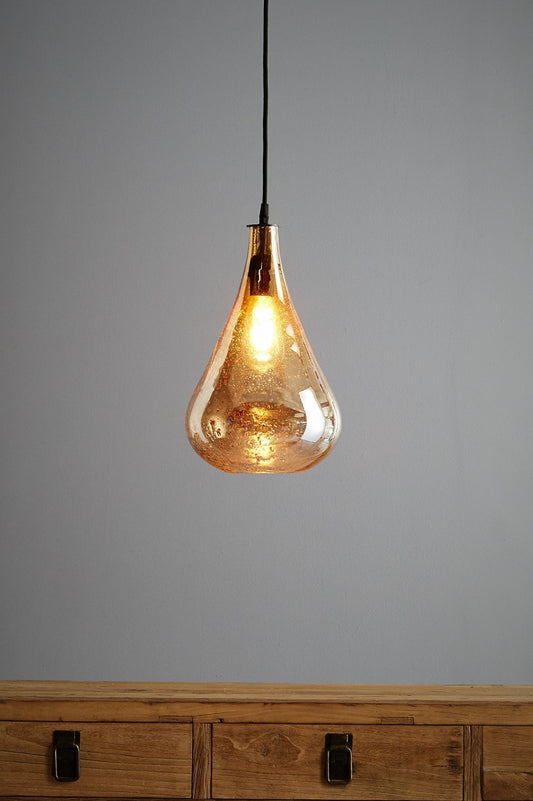 Lustre Teardrop - Pale Gold - Stone Effect Glass Bell Pendant Light-abc